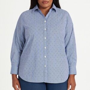 Long Sleeve Striped Lands End Shirt Womens Polka Dot Button Down Blouse Size 14W